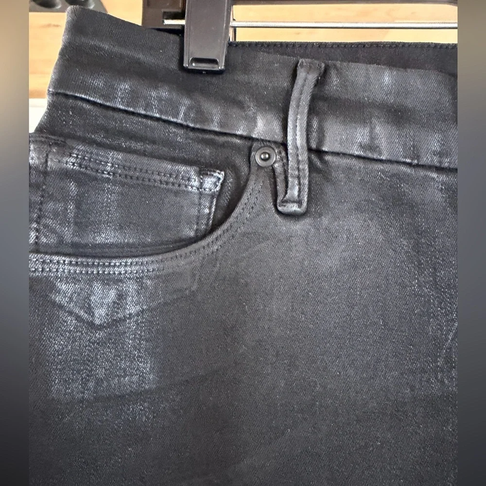 Good American Good Straight Coated Black Jeans Size 12 (Waist 31) (leather look) - Picture 8 of 14